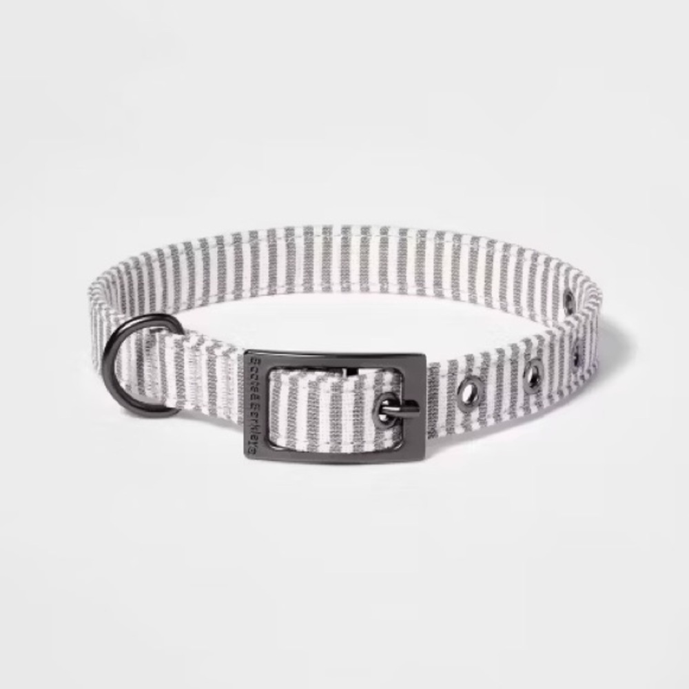 Boots & Barkley Striped Fashion Dog Collar with Pin Buckle, Size M